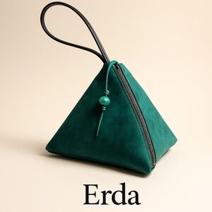 Erda Green Pyramid Leather Handbag Unique Geometric Purse Chic Fall Bag Size OS